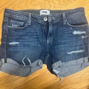 Paige denim jean shorts medium wash size 26 distressed